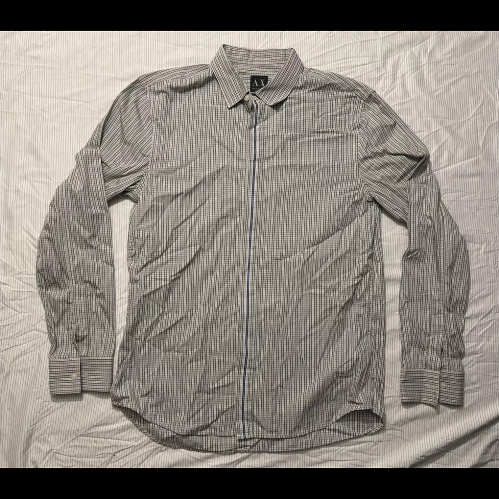 Armani Exchange Mens Long Sleeve Button Up Shirt Grey Plaid Slim Fit Size Large